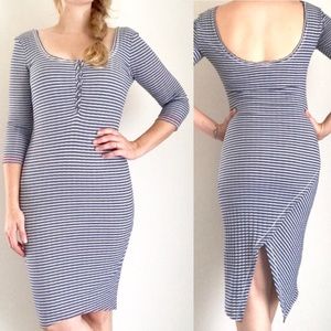 Free People Ribbed Henley Blue Striped Midi Dress